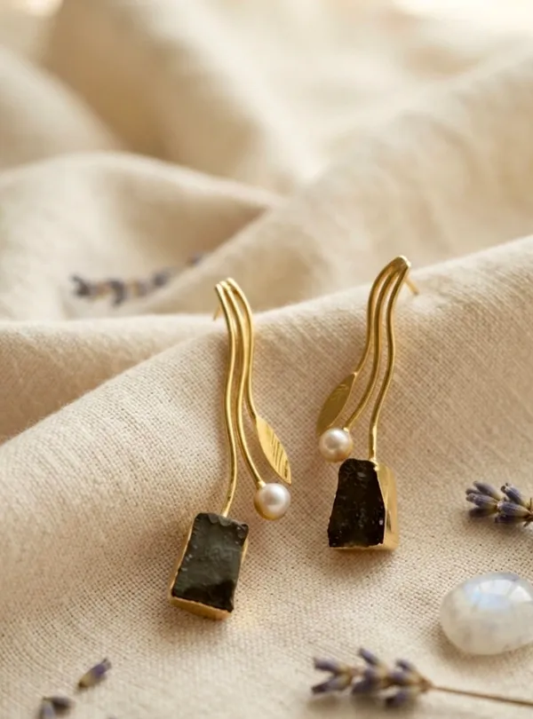 Gold_Gray_Brass_Charcoal_Onyx_Drop_Earrings_For_Women