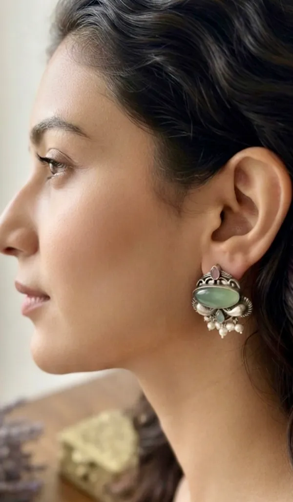 Monalisa_Stone_Oxidised_Silver_Pastel_Stud_Earrings.