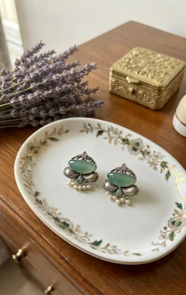 Monalisa_Stone_Oxidised_Silver_Pastel_Stud_Earrings.