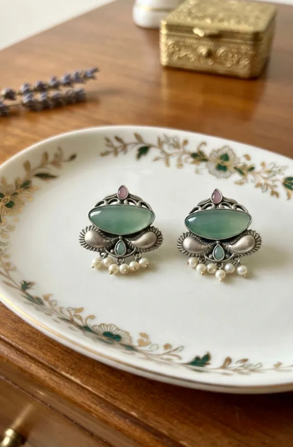 Monalisa_Stone_Oxidised_Silver_Pastel_Stud_Earrings.