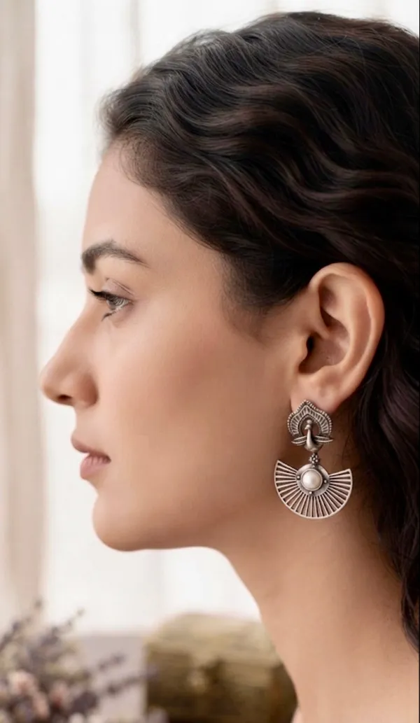 Silver_Brass_Peacock_Motif_Fan_Shaped_Oxidised_Drop_Earrings_For_Women_Pack_Of_2