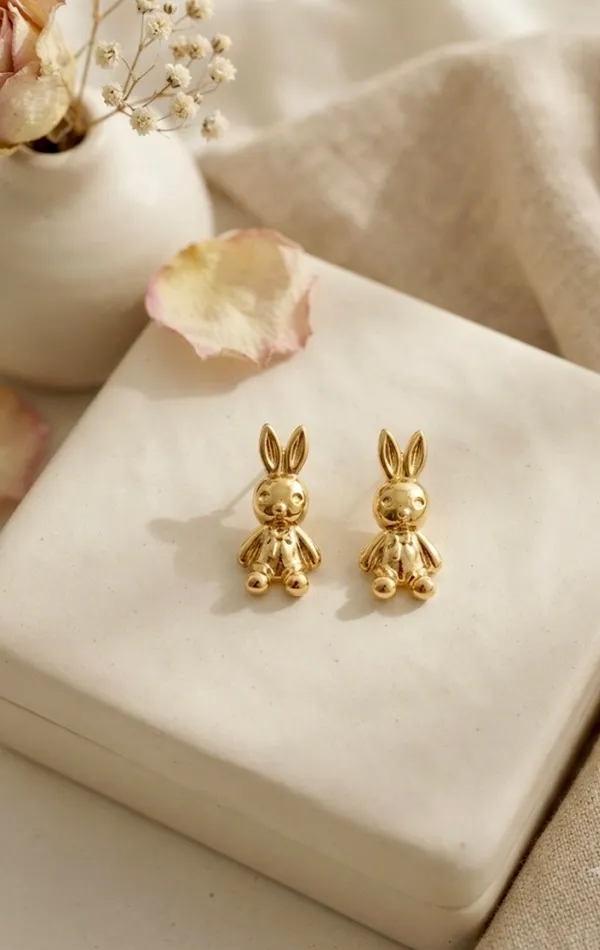 Gold_Alloy_Rabbit_Stud_Earrings_For_Women_Pack_Of_4