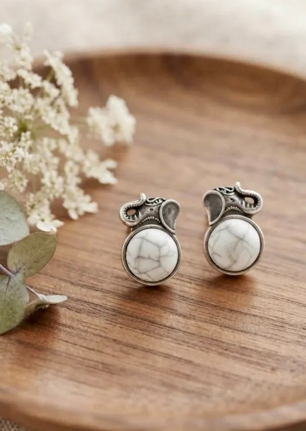 Silver_Alloy_Elephant_Head_Trunk_Up_Motif_Stud_Earrings_For_Women_Pack_Of_4