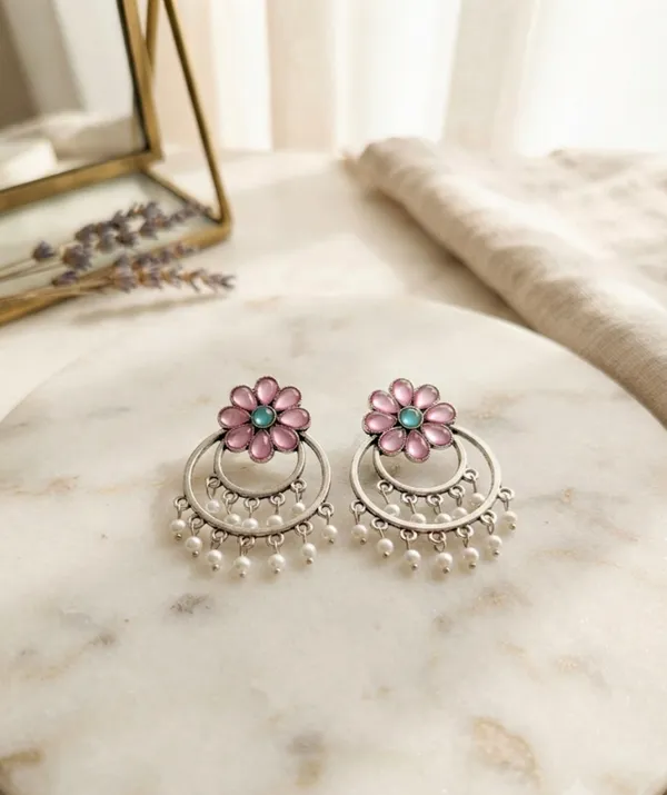 Oxidized_Silver_Pink_Floral_Chandbali_Dangler_Earrings.
