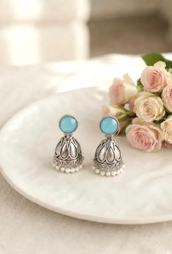 Oxidized_Silver_Sky_Blue_Stone_Jhumka_Earrings_with_Pearl_Drops.