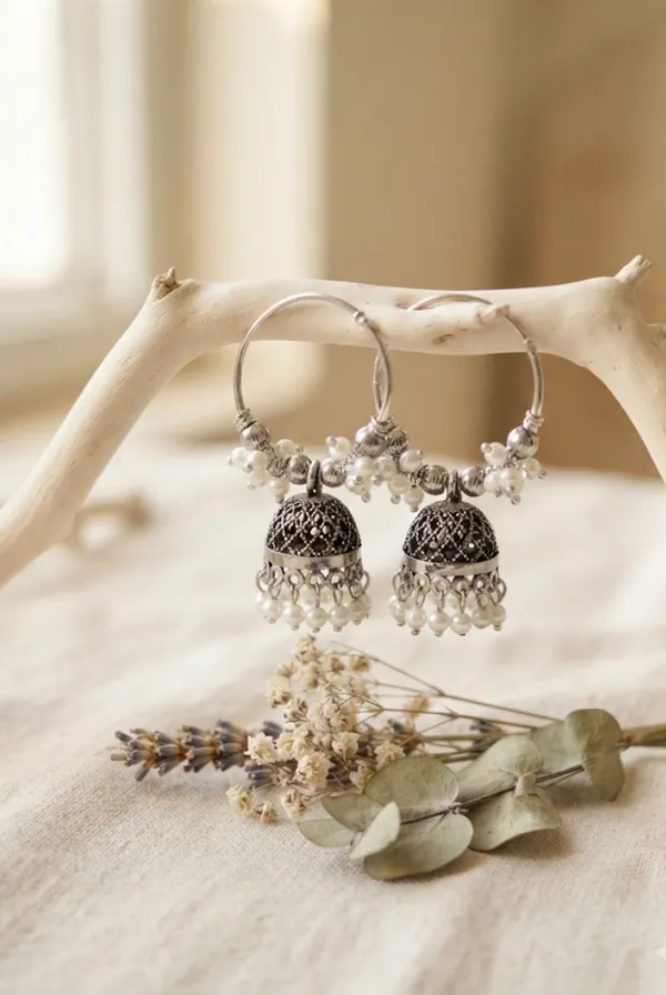 Oxidised_Silver_Hoop_Jhumka_Earrings_with_Pearl_Beads