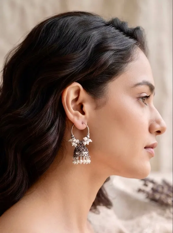 White_Pearl_Alloy_Oxidised_Hoop_Jhumka_Earrings_For_Women_Pack_Of_2