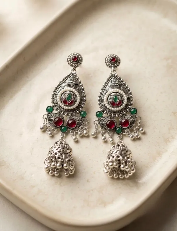 Oxidised_Silver_Tear-Drop_Jhumka_Earrings