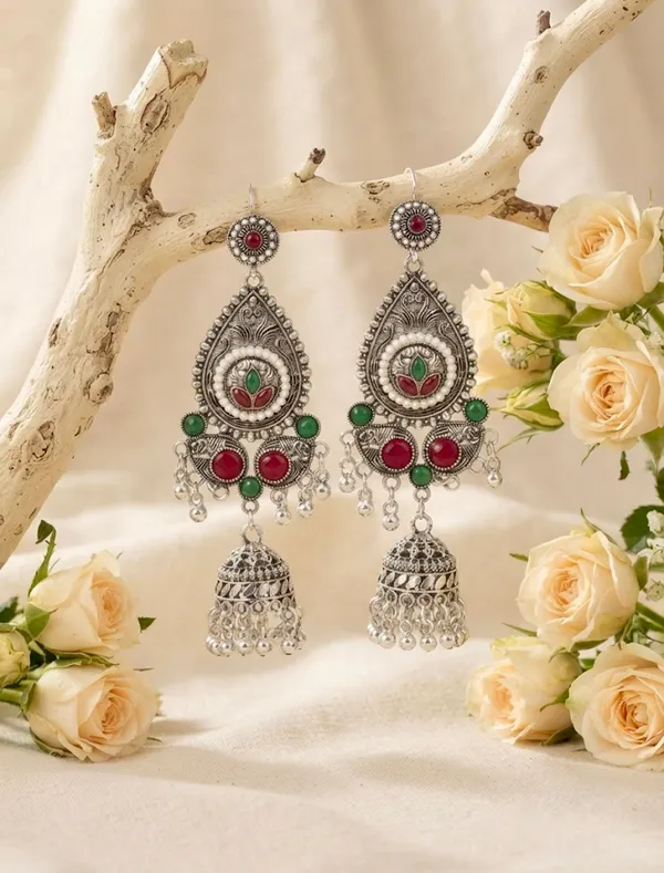 Oxidised_Silver_Tear-Drop_Jhumka_Earrings