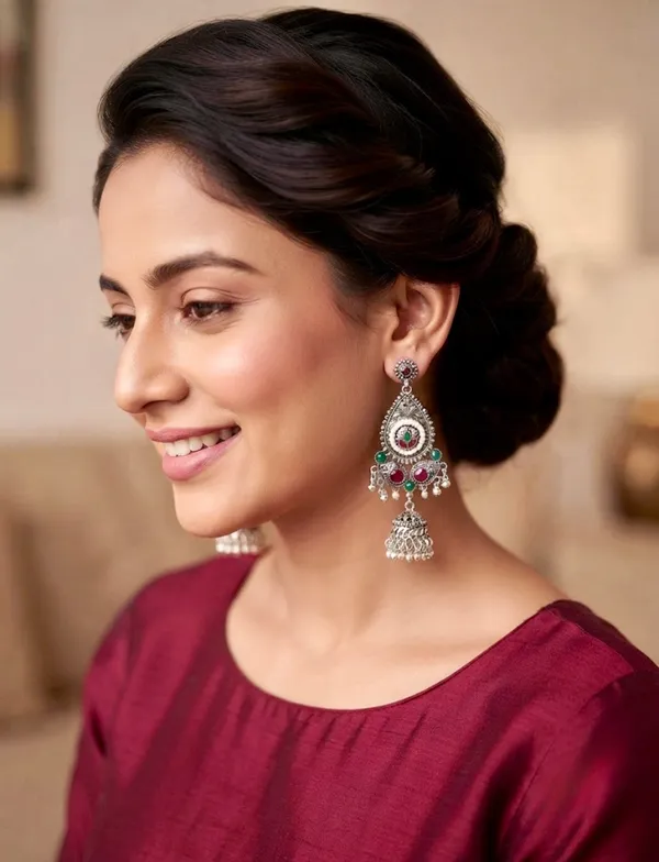 Oxidised_Silver_Tear-Drop_Jhumka_Earrings