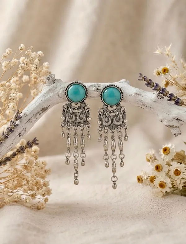 Silver_Brass_Oxidised_Turquoise_Stone_Tassel_Ghungroo_Earrings_For_Women_Pack_Of_3