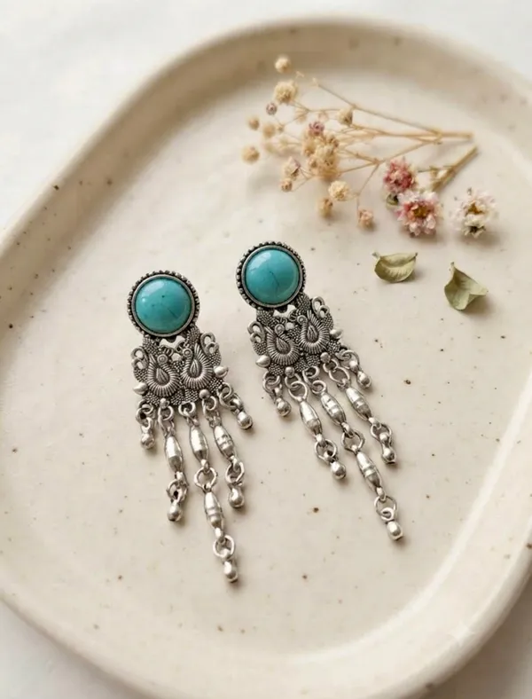 Silver_Brass_Oxidised_Turquoise_Stone_Tassel_Ghungroo_Earrings_For_Women_Pack_Of_3
