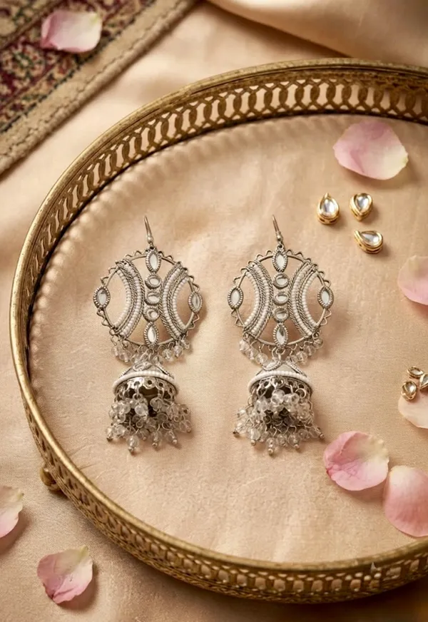 "_MEHRU_"_White_long_jhumka