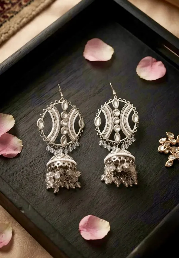 "_MEHRU_"_White_long_jhumka