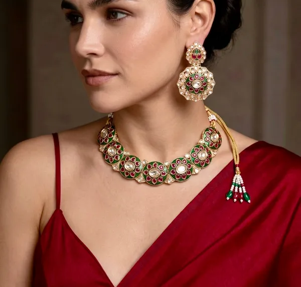 The_Meher_Red_&_Green_Meenakari_Kundan_Collar_Set