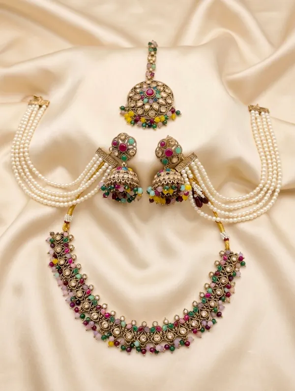 The_Navratna_Heritage_Kundan_Choker_&_Jhumka_Set_With_Hair_Chains