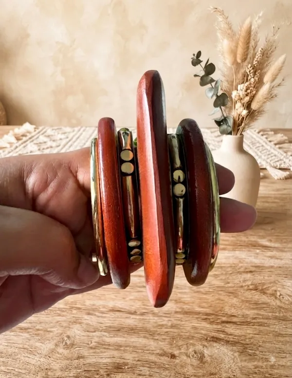 Brown_Wood_Brass_Stack_Bracelet_For_Women