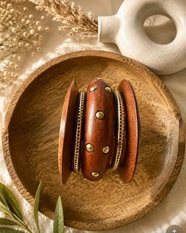 Brown_Wood_Brass_Harmony_Stack_Bracelet_For_Women