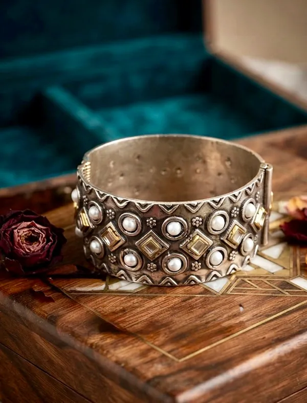 Silver_Gold_Alloy_Mirror_Work_Cuff_Bracelet_For_Women_Pack_Of_3