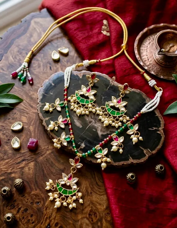 Multicolor_Stone_Emerald_Blossom_Festive_Necklace_Set_For_Women