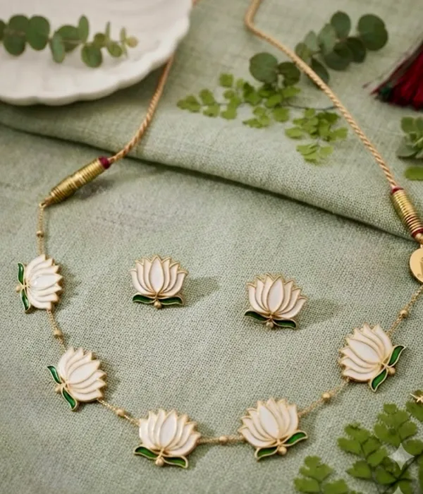 White_Brass_Floral_Choker_Necklace_Set_For_Women_Pack_Of_2