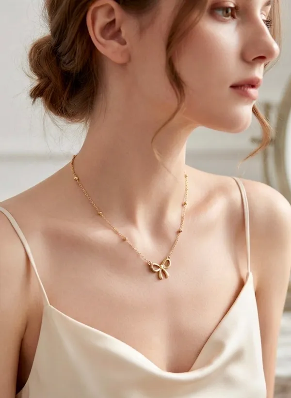 Gold_Stainless_Steel_Ribbon_Bow_Pendant_Chain_Necklace_For_Women_Pack_Of_2