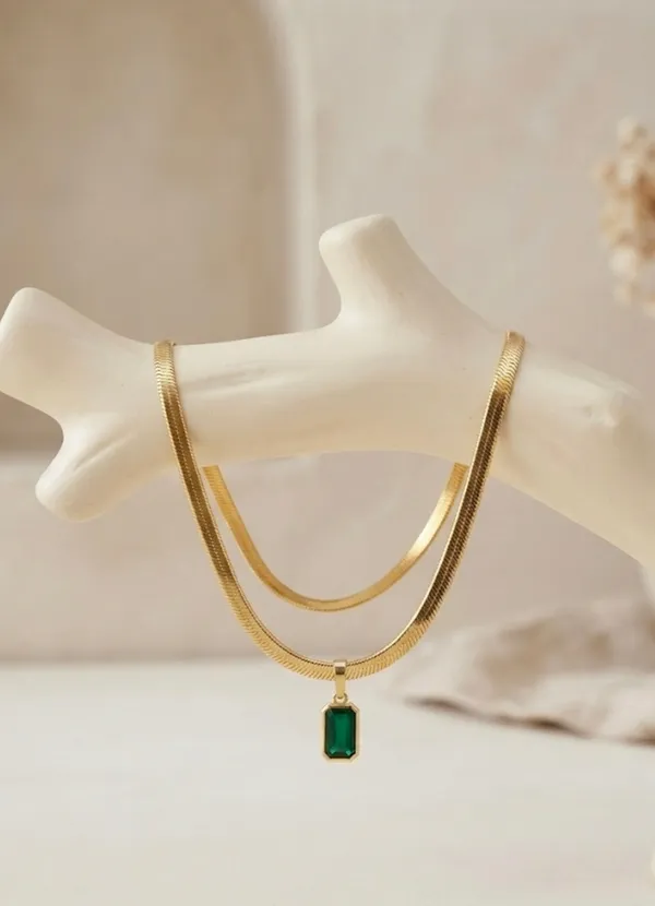 Gold_Green_Stainless_Steel_Baguette_Herringbone_Pendant_Necklace_For_Women_Pack_Of_2