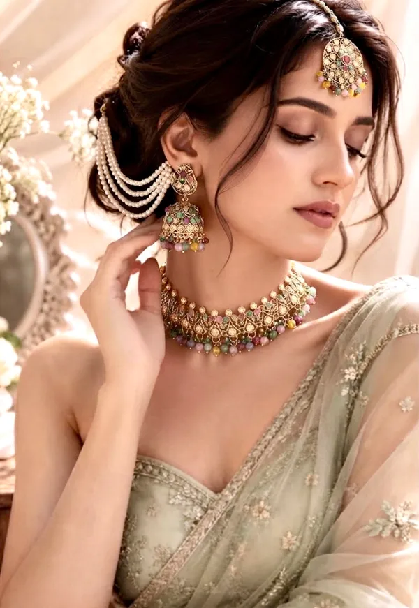 The_Navratna_Heritage_Kundan_Choker_&_Jhumka_Set_With_Hair_Chains