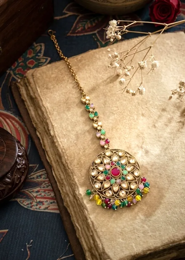 The_Navratna_Heritage_Kundan_Choker_&_Jhumka_Set_With_Hair_Chains