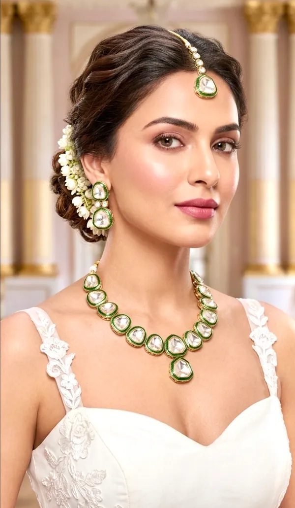 The_Meher_Emerald_Green_Meenakari_&_Kundan_Set_With_Maang_Tikka