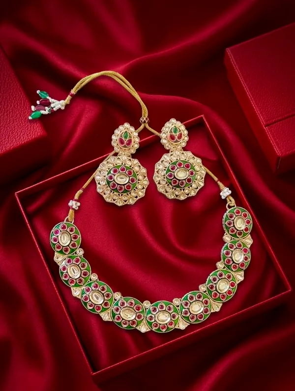The_Meher_Red_&_Green_Meenakari_Kundan_Collar_Set
