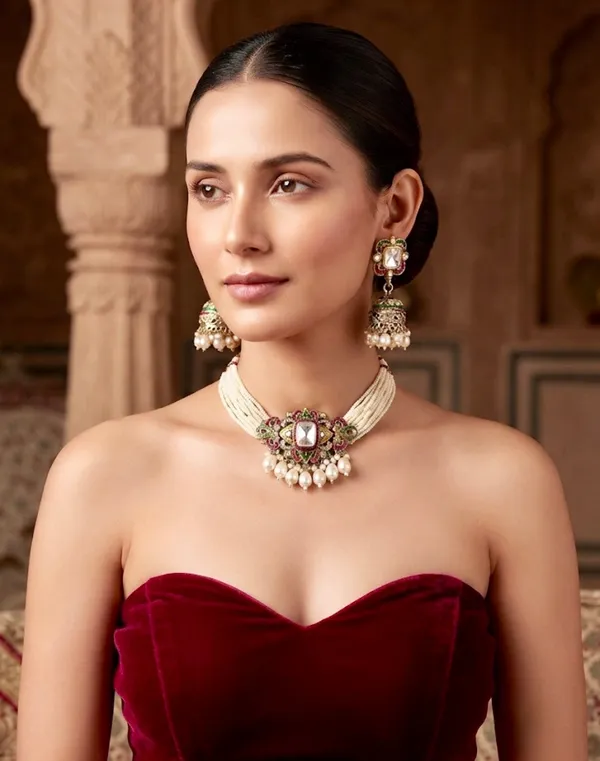 "_Antara_"_Kundan_and_Multi-Strand_Seed_Pearl_Choker_Necklace