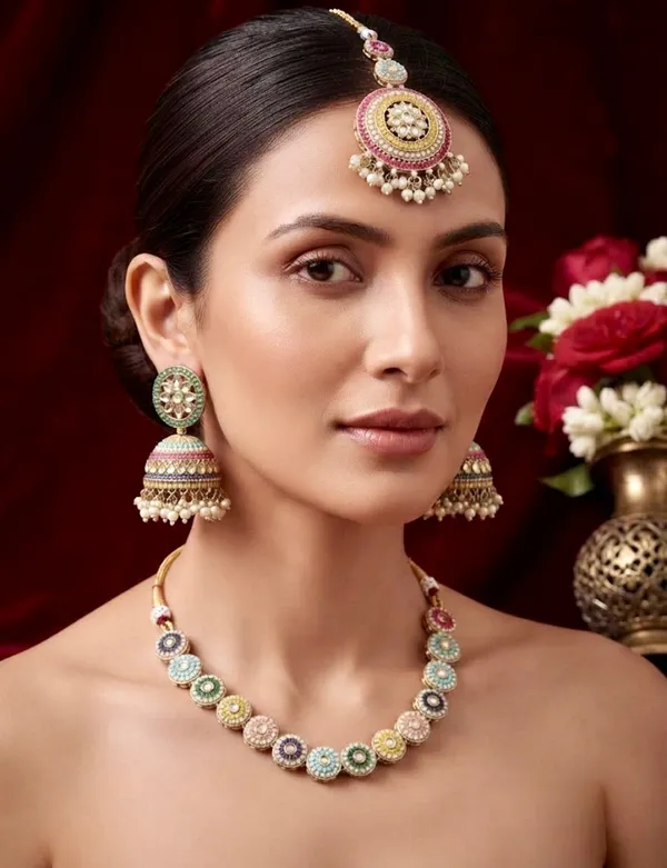 "_Ananya_"_Pastel_Navratna_Circular_Kundan_Choker