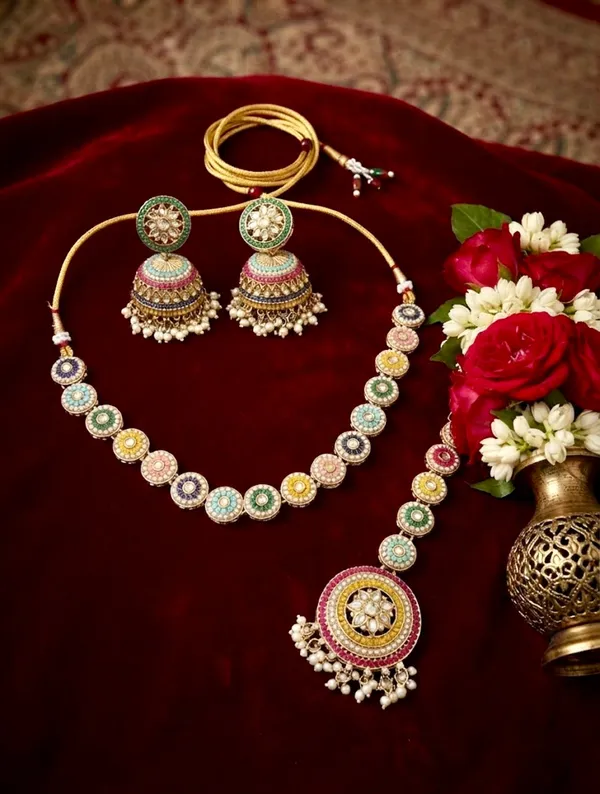 Gold_Pearl_Navratna_Circular_Kundan_Choker_Necklace_For_Women