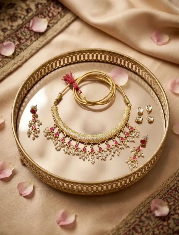 "_Meera_"_Ruby_Pink_Kundan_Choker