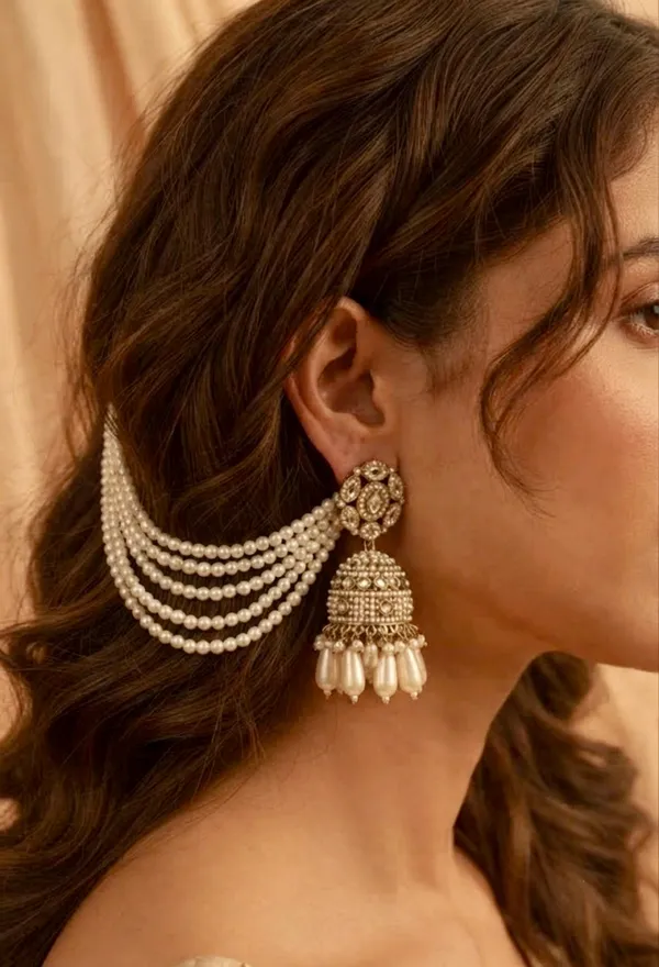 "_MRINAL_"_Bahubali_Pearl-Strand_Kaanchain_Jhumka