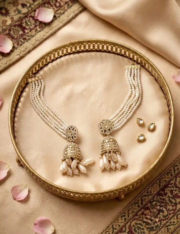 Golden_Pearl_Strand_Kaanchain_Jhumka_Earrings_For_Women