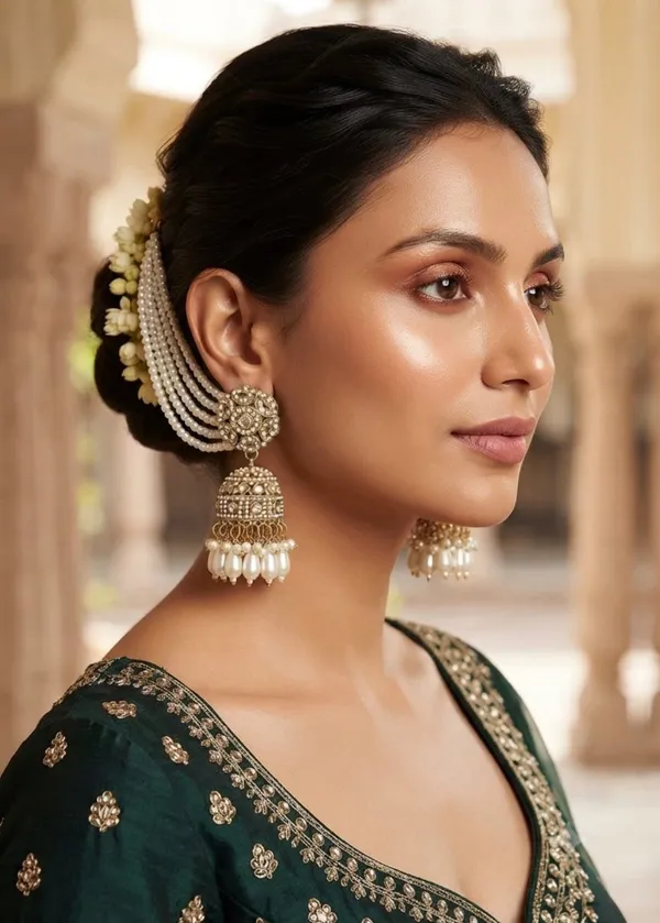Golden_Pearl_Strand_Kaanchain_Jhumka_Earrings_For_Women