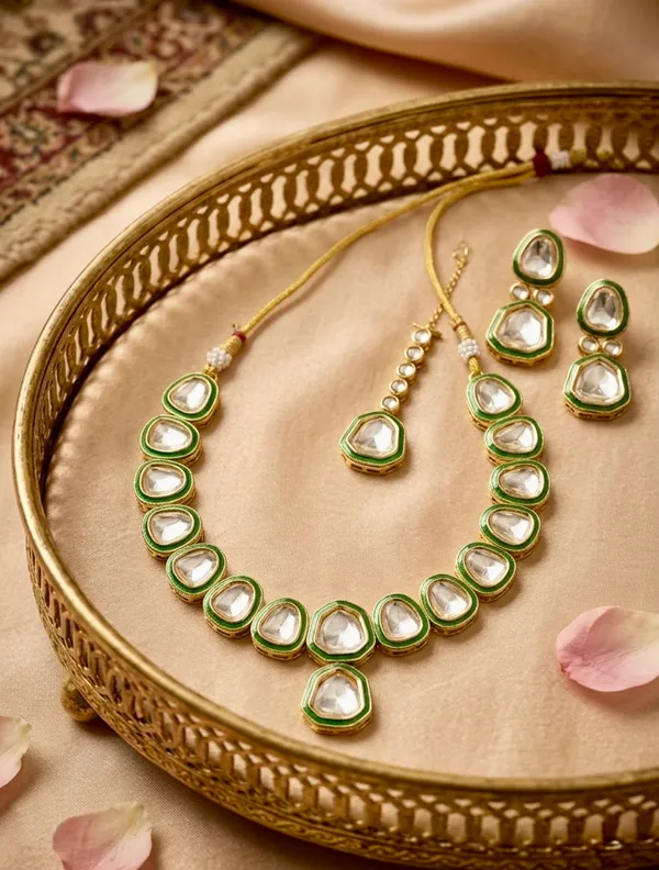 The_Meher_Emerald_Green_Meenakari_&_Kundan_Set_With_Maang_Tikka