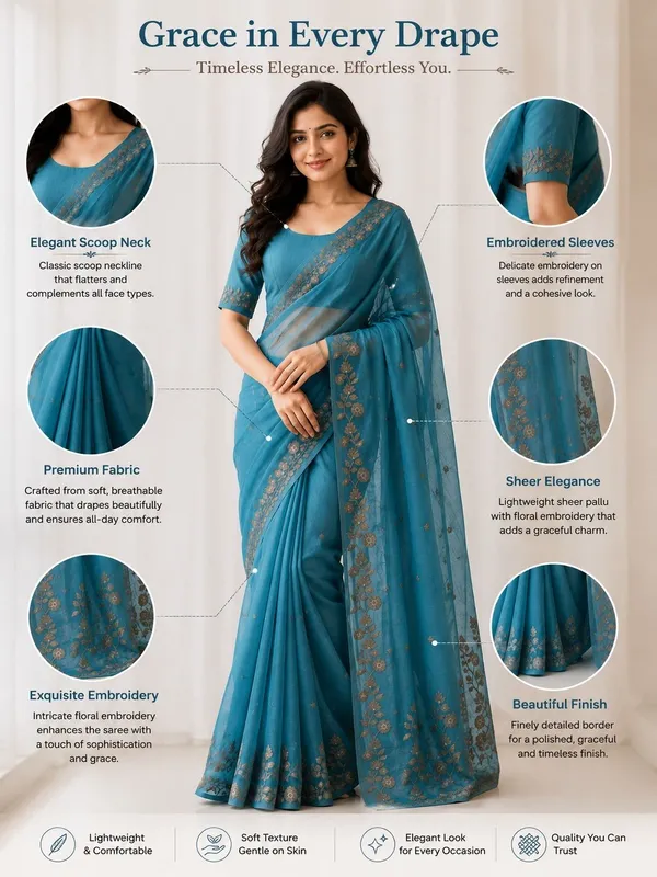 KHODAL_TRENDZ_Embroidered,_Floral_Print,_Solid/Plain_Daily_Wear_Pure_Cotton_Saree_(Blue)