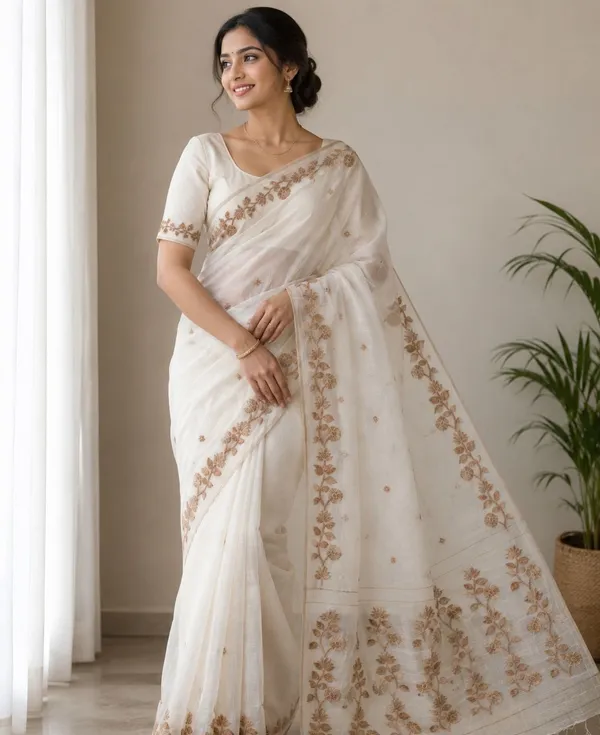 KHODAL_TRENDZ_Embroidered,_Floral_Print,_Solid/Plain_Daily_Wear_Pure_Cotton_Saree_(White)