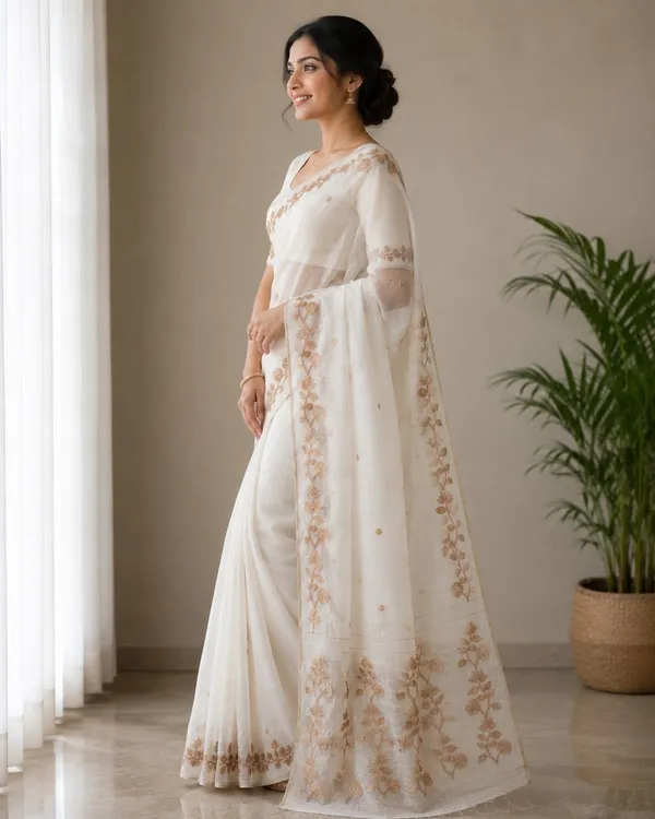 KHODAL_TRENDZ_Embroidered,_Floral_Print,_Solid/Plain_Daily_Wear_Pure_Cotton_Saree_(White)