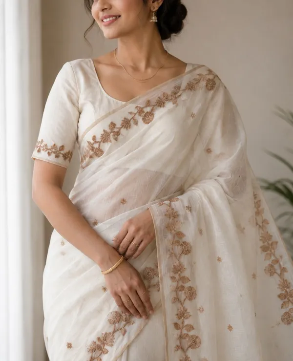 KHODAL_TRENDZ_Embroidered,_Floral_Print,_Solid/Plain_Daily_Wear_Pure_Cotton_Saree_(White)