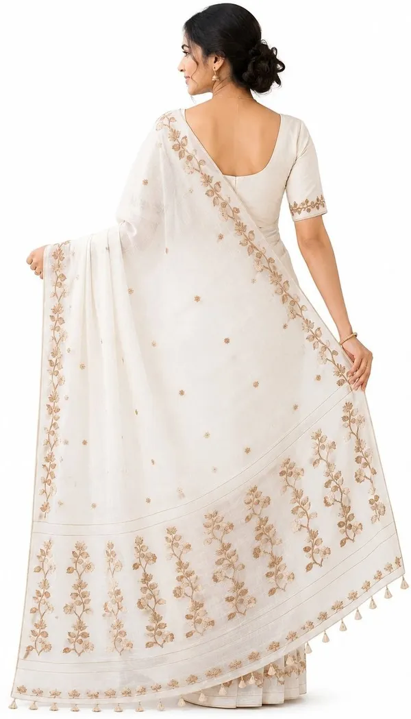 KHODAL_TRENDZ_Embroidered,_Floral_Print,_Solid/Plain_Daily_Wear_Pure_Cotton_Saree_(White)