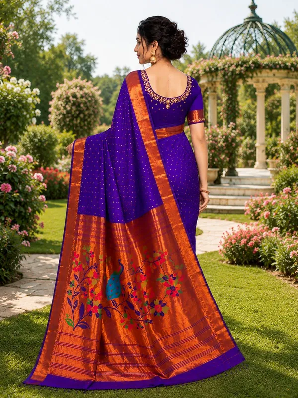khodal_trends_Floral_Print,_Paisley,_Woven_Paithani_Jacquard_Saree_(Blue)