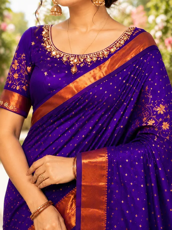 khodal_trends_Floral_Print,_Paisley,_Woven_Paithani_Jacquard_Saree_(Blue)