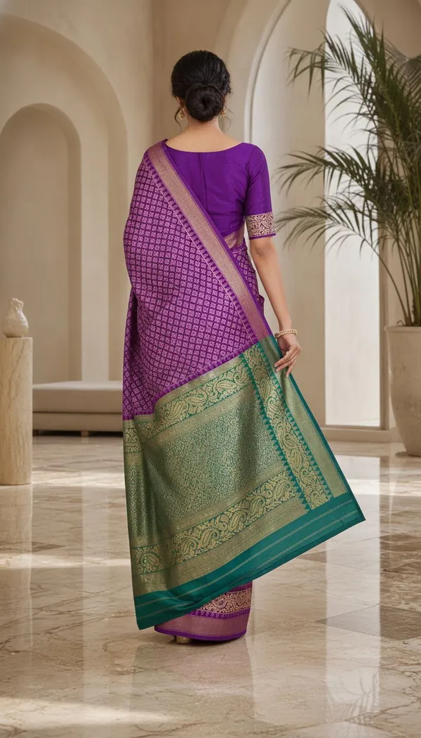 KHODAL_TREND_Woven,_Paisley,_Geometric_Print,_Self_Design,_Floral_Print_Jamdani_Cotton_Blend,_Jacquard_Saree_(Purple)