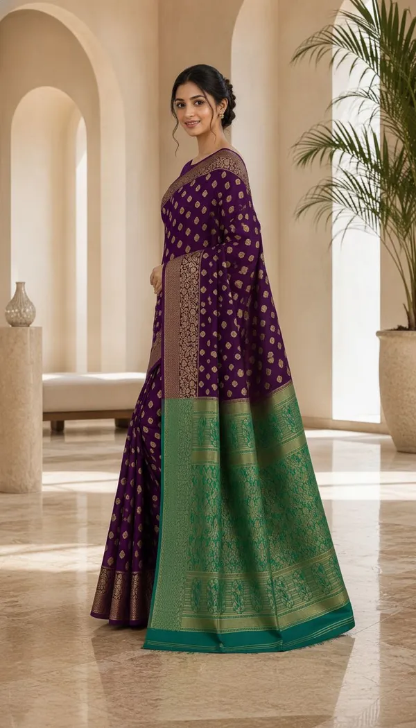 KHODAL_TREND_Woven,_Self_Design_Jamdani_Cotton_Blend,_Jacquard_Saree_(Purple)
