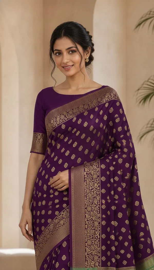 KHODAL_TREND_Woven,_Self_Design_Jamdani_Cotton_Blend,_Jacquard_Saree_(Purple)
