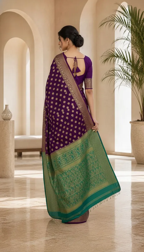KHODAL_TREND_Woven,_Self_Design_Jamdani_Cotton_Blend,_Jacquard_Saree_(Purple)